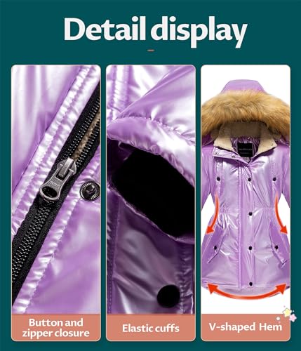 Image of CREATMO US Girl's Long Winter Warm Parka Sherpa Trimmed Collar Puffer Ski Jacket Coat