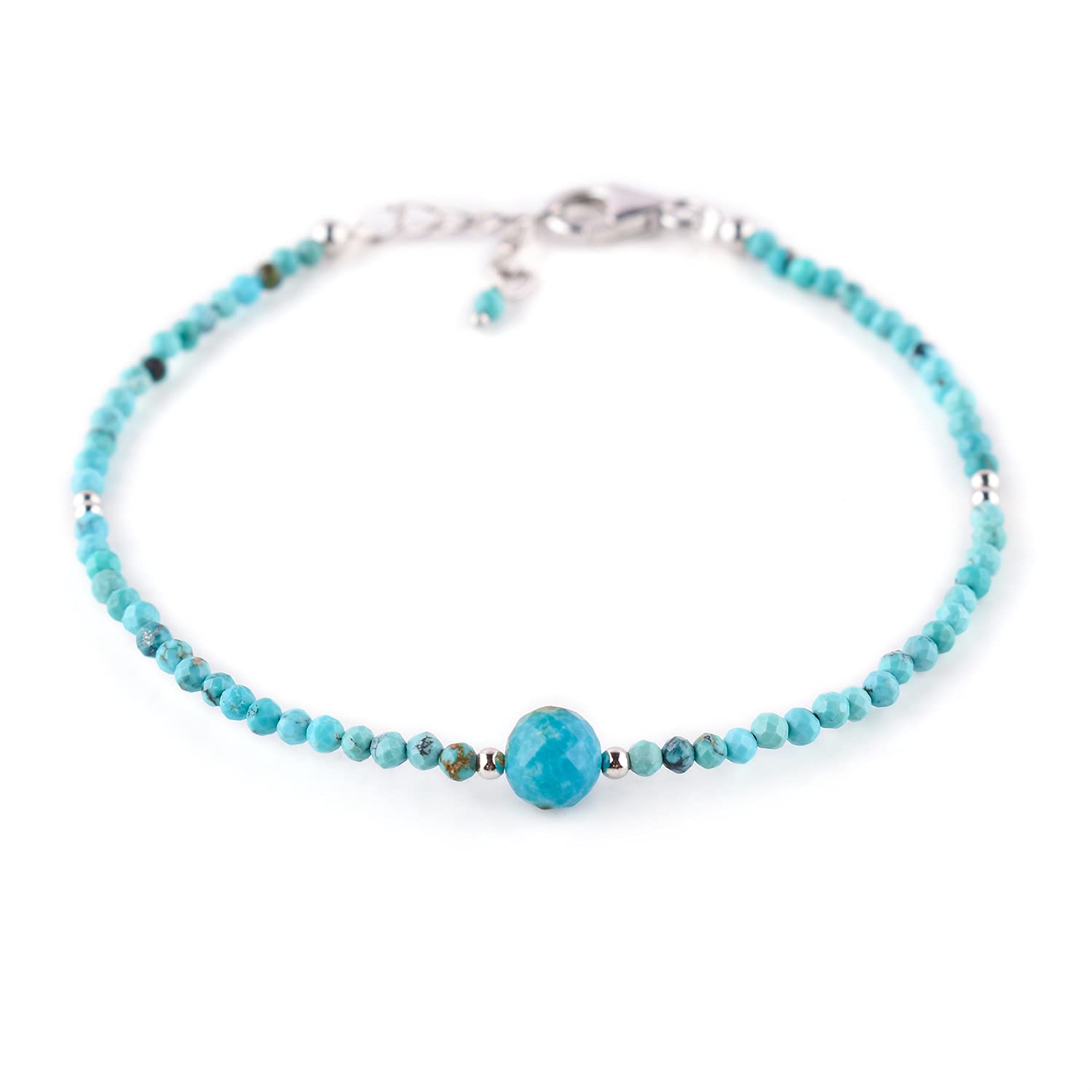 InfinityGemsArtInfinityGemsArt Real American Turquoise Beads Bracelet, Designer Dainty Gemstone Jewelry, Natural Crystal, Birthstone, Gift for Women, Chakra Healing Crystals, 925 Sterling Silver 8 inch