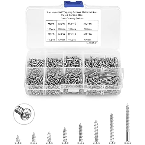 ZISHATUO 800 Stück Holzschrauben, M2 Mini Blechschrauben Sortiment Set Box, 2mm Rundkopf Schrauben Cover