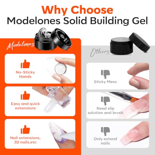 Image of modelones 3D Gel Nail Art Kit, Non-Sticky Clear and White Sculpting Gel for Nail Art Molding & Extensions with Chrome powder for Beginner DIY or Salon at Home Cured Needed