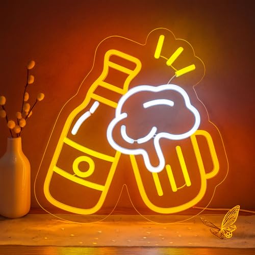 Image of Beer Neon Bar Sign for Wall Decor - Aesthetic USB Powered & Dimmable Cheers Neon Light for Home Bar, Pub, Man Cave, Game Room, Birthday Gift for Beer Lovers