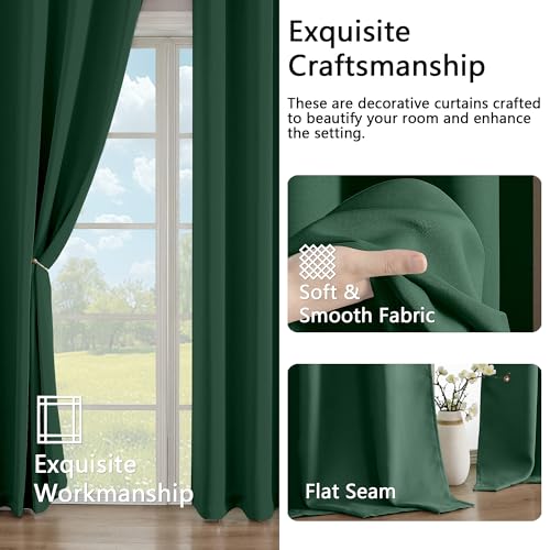 Image of Simplebrand Ever Green Curtains for Bedroom 54 Inch Length 2 Panels Set, Room Darkening Thermal Insulated Energy Saving Curtains for Nursery, Grommet Solid Soft Window Treatment Drapes, W40 x L54