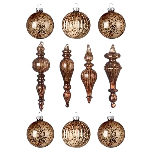 DN DECONATION Mercury Glass Christmas Ornaments, 10pcs Vintage Brown Glass Hanging Balls Finial with Different Shapes for Xmas Tree Decor,Luxury Christmas Baubles for Neutral Holiday Winter Decoration