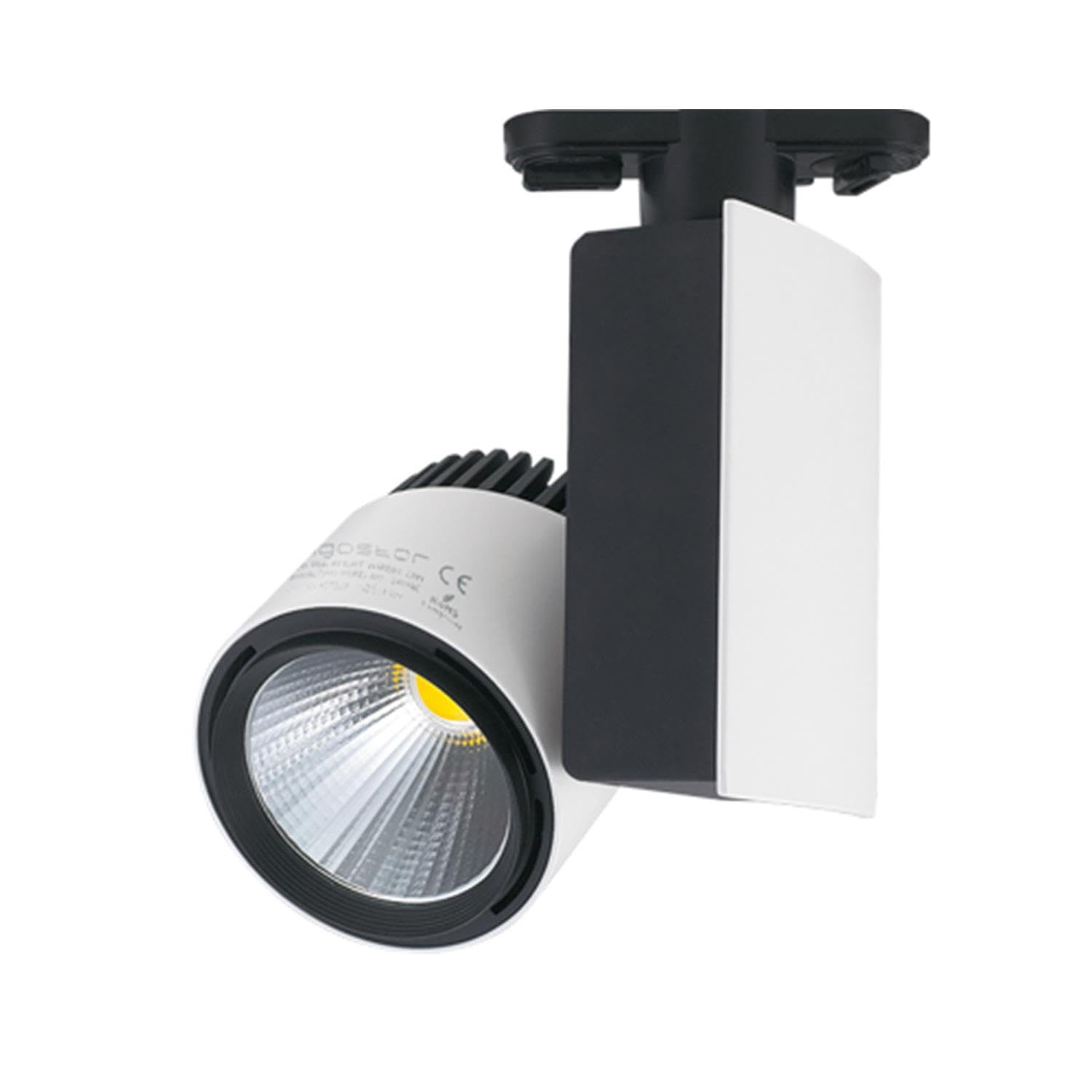 VoltShine Foco LED tipo riel 33W 4000K, bajo consumo, luz blanca, ideal para iluminación comercial y exposiciones.