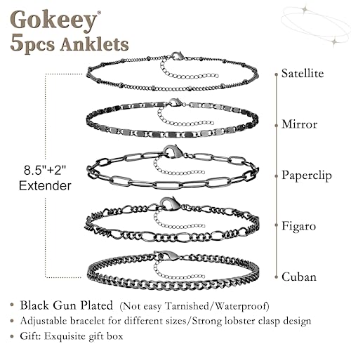Image of Gokeey Ankle Bracelets for Women Waterproof, 14k Gold Plated Jewelry Set Layered Cuban Figaro Link Chain Anklets Set Gold Anklets Summer Boho Beach Jewelry Gift Adjustable Size