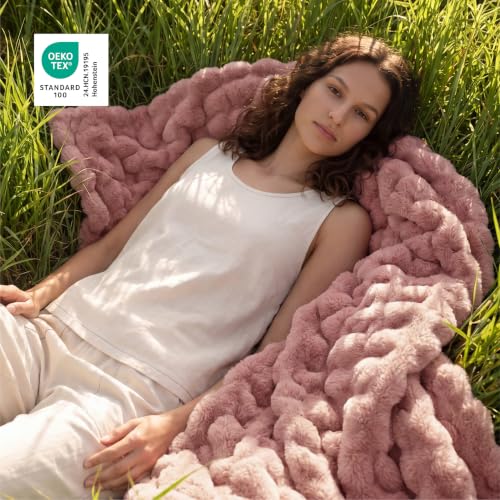 Image of Bedsure Fluffy Bubble Faux Fur Twin Blanket, 60 inchx80 inch, Dusty Rose