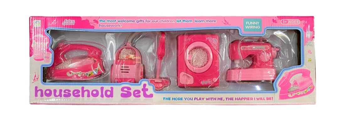 Kitchen Play Set for Girls – Battery Operated Pink Home Appliance Toys with Iron, Vacuum Cleaner, Sewing Machine & Washing Machine – Pretend Play Household Set - Image 2 thumbnail