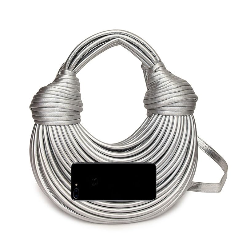 pearlzoneHand-Woven Bread Women's Clutch Top Handle Satchel Shoulder Crossbody Creative Noodles Purses Underarm Bag Handbag