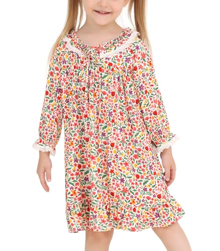 Toddler Girl Long Sleeve Dress-Viscose Made from Bamboo, Ruffle Casual Dresses Kids Fall Winter Clothes 2-5T