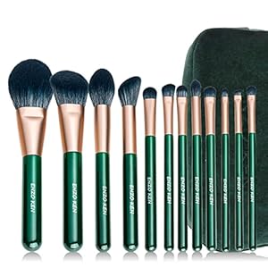 Natural Fiber & Goat Hair Makeup Brush Set Professional, Combined Hair Makeup Brushes Set with Case by Luxury ENZO KEN, Emerald Green Cosmetic Brushes Makeup Set, Natural Bristle Makeup Brushes.
