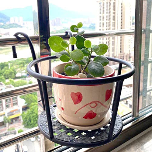Eaarliyam Hanging Flower Pot Holder, 4Pcs Metal Round Railing Planter Baskets, Black Balcony Plant Pot Holder, Fence Planter Baskets For Indoor Outdoor Decor #TOP5