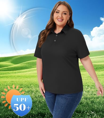 Idtswch Women's Plus Size Polo Shirts UPF 50+ Casual Work Quick Dry 3 Buttons Short Sleeve Collared Golf Shirt (XL-6XL)4