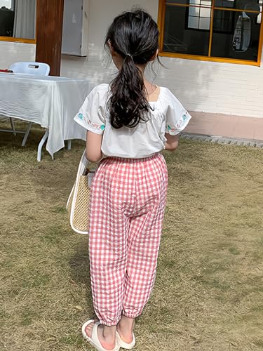 Image of BINIDUCKLING Toddler Pull Up Loose Gingham Girls Pants