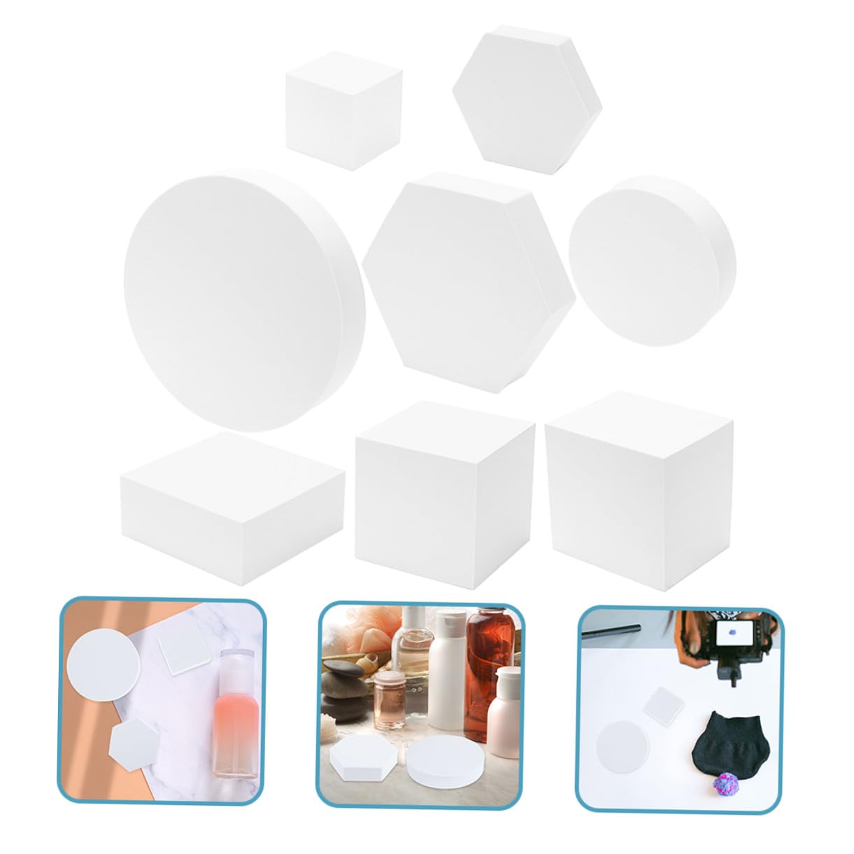 Ipetboom 8 Pezzi Oggetti di Scena per Servizi Fotografici Cubo di Schiuma Bianco, Accessori Decorativi per Fotografia di Prodotti Cosmetici e Gioielli, Supporti Leggeri per Studio