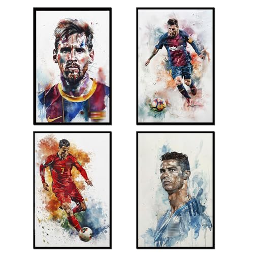 NebulaNova Lot de 4 posters Ronaldo, Messi et Neymar - Impression d'art pour salon, décoration de chambre - Sans cadre 20 x 30 cm