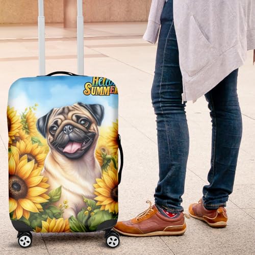 Pug Hello Summer Sunshine Sunflowers Spring Retro Vintage Travel Luggage Cover Dog Lover Gifts Suitcase Dust Protective Decor - 000084