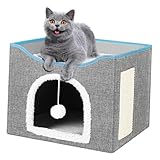 BESPORTBLE Foldable Cat House for Indoor Cats Double Stylish Design Multi-Functional Shelter and Scratch Board Comfortable and Strong