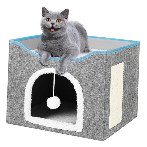 BESPORTBLE Foldable Cat House for Indoor Cats Double Stylish Design Multi-Functional Shelter and Scratch Board Comfortable and Strong
