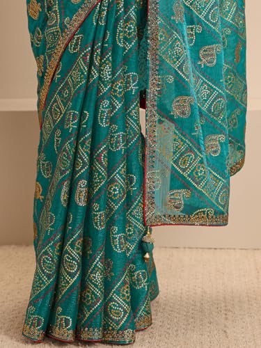 Image of Libas Printed Silk Blend Saree for Women With Unstitched Blouse Piece | Traditional Saree for Festive & Wedding