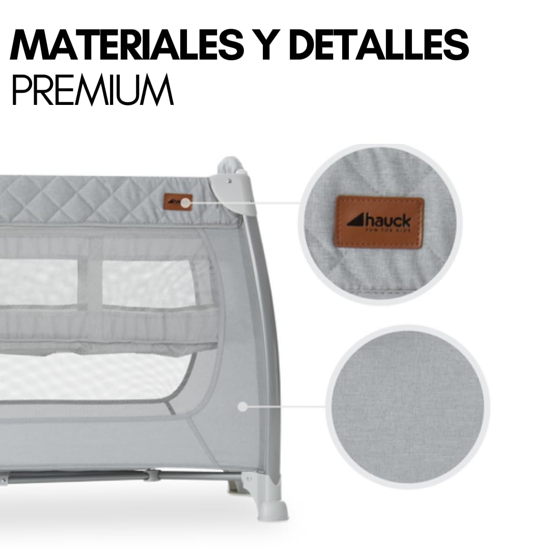 hauck Parque Cuna de Viaje Bebe Play N Relax, Cuna Parque Bebe Plegable con Doble Altura Recién Nacidos, Cambiador y Ruedas - Gris