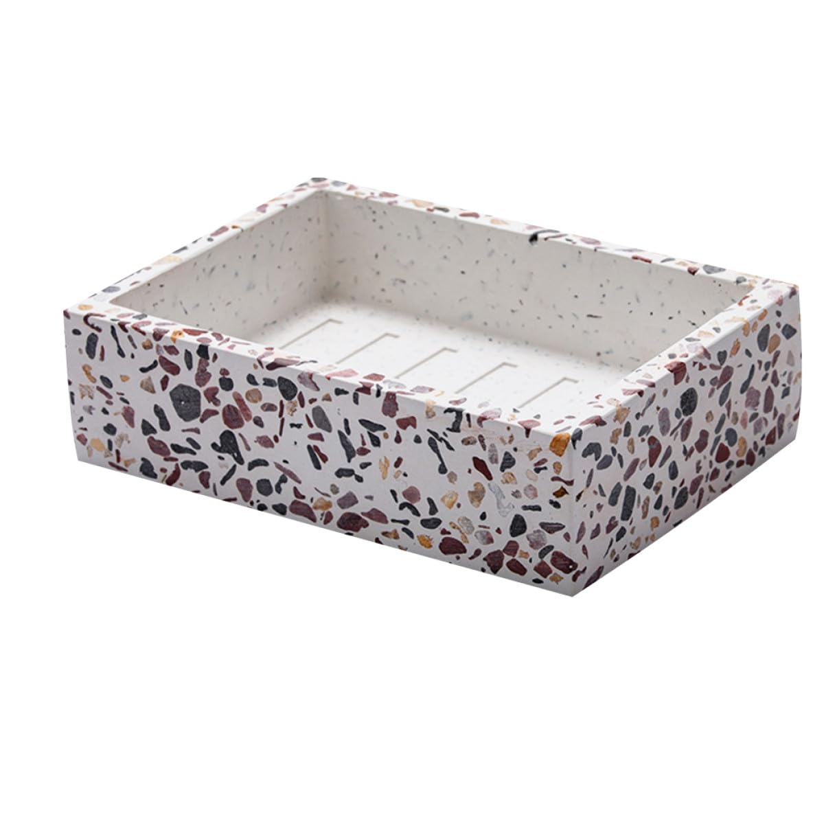 Boîte à savonnette en résine style terrazzo pour un plan de travail propre et ordonné