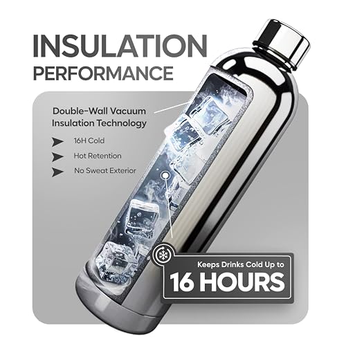 Botella de Agua de Acero Inoxidable 25oz - Aislamiento al Vacío Conserva Frío 16 Horas, Doble Pared Antigoteo, Diseño Clásico Cromado miniatura 3