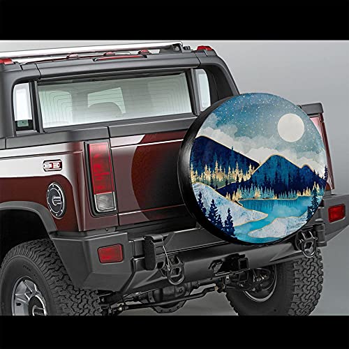 Image of Blue Gold Spare Tire Cover Mountain Tree Star Wheel Cover 16 Inch | Black,Polyester,Protectors Tire Cover,Waterproof,Dust-Proof,Universal,Fit for RV Jeep SUV Motor Travel Camper Tires