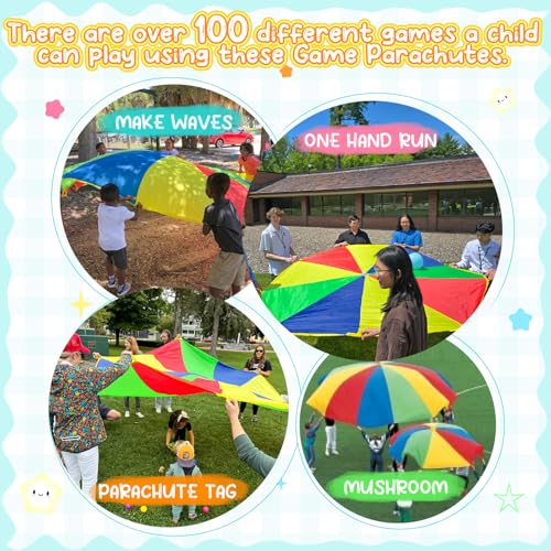 Image of Sonyabecca Parachute 8 Feet for Kids with 9 Handles Play Parachute for 4 8 Kids Tent Cooperative Games Birthday Gift
