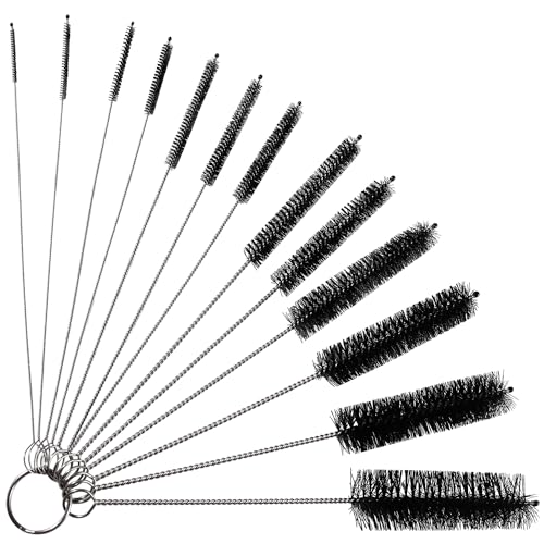 YIXISI 13 Piezas Juego de Botella de Limpieza Cepillos, Limpiador de Pajitas Cepillo, Cepillo para Tubos de Ensayo, para Lavar Botellas de Agua de Cuello Estrecho Frascos Tetera Boquilla, Negro