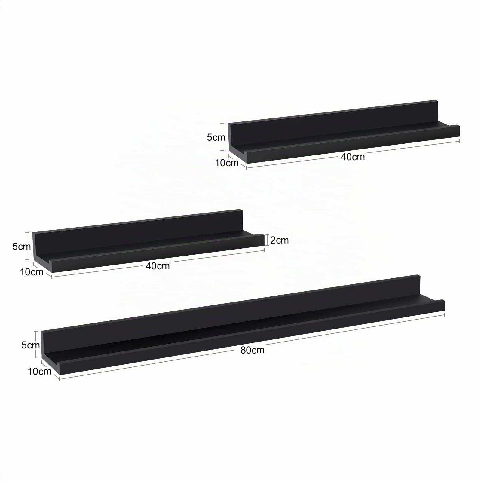 WOLTU Mensole da Muro Design Set di 3, Scaffale Galleggiante con Bordo, Decorazione Parete per Soggiorno Ufficio Camera da Letto Cucina, Nero