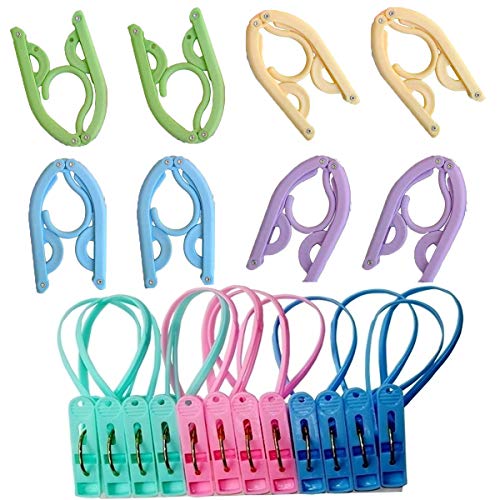 Maydahui 8PCS Folding Clothes Hangers Portable Drying Rack 12PCS Clip Windproof for Sock Bra Travel Pack of 20