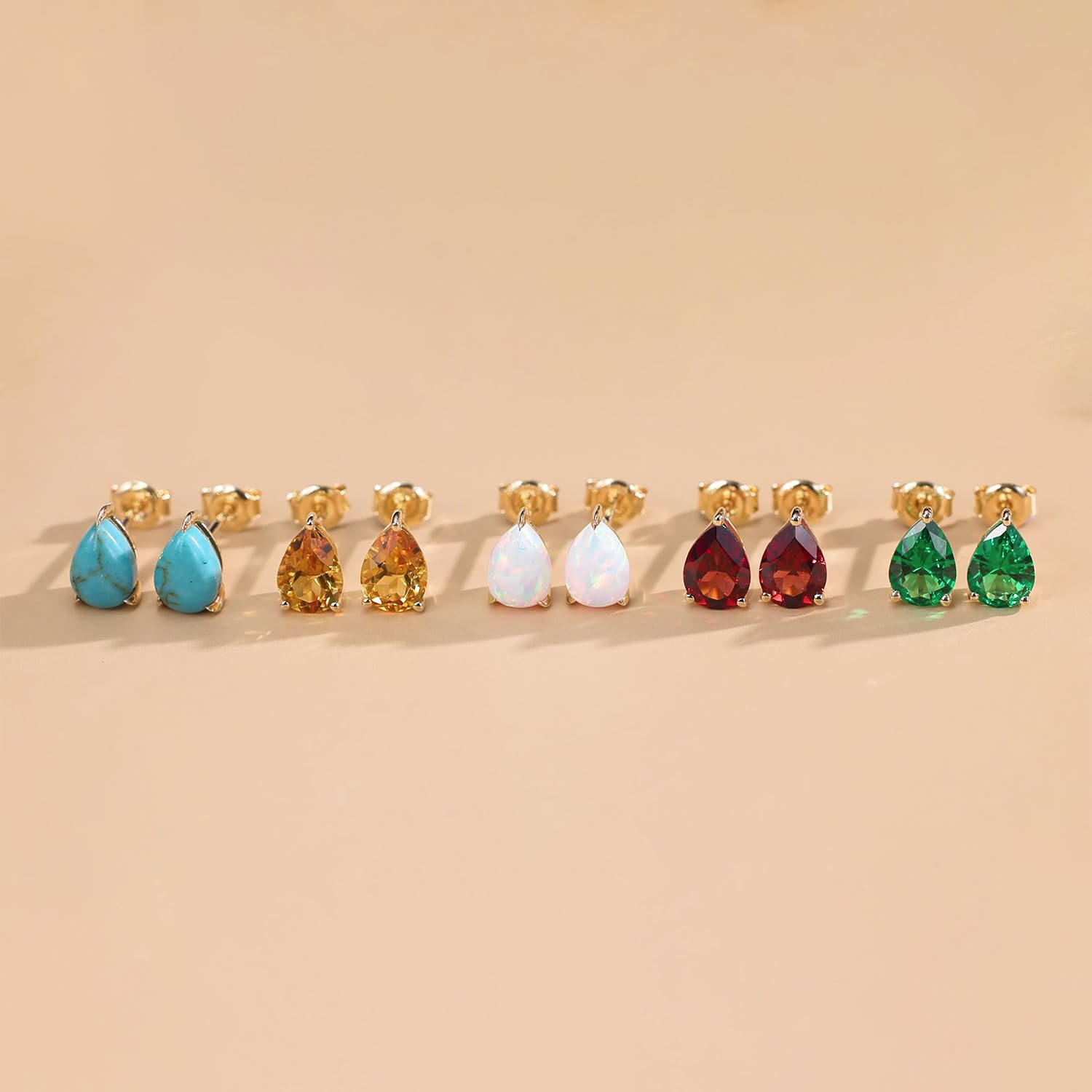 FANCIME Solide 14 Karat 585 Gelb Gold Tropfen Ohrringe Ohrstecker mit Echt Natürlich/Synthetische Edelstein Geschenk Schmuck für Damen Mädchen Mama, Größe: 5 * 7.7 mm