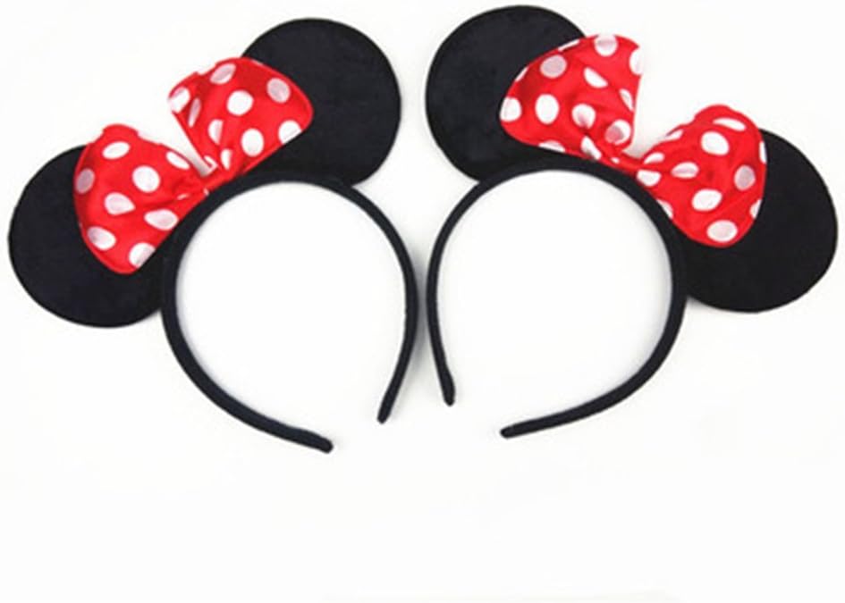DreamHigh Mouse Ear and Red Bow Headband for Girls Birthday Costume Party (Set of 12)