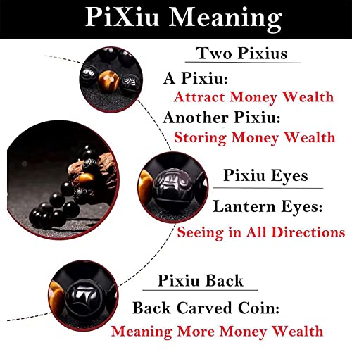 Black Obsidian Bracelet,Feng Shui Black Obsidian Wealth Bracelet for Women Men Couples Handmade Stretch Obsidian Bracelet Bangle with Carved Pixiu Tiger Eye Stone Attract Wealth Money and Good Luck4