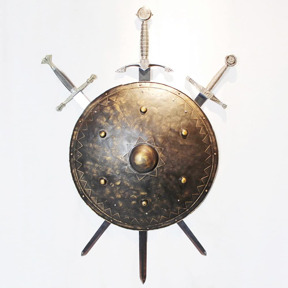 Ancient War Shield, Ancient Roman Sparta Shield Sword Wall Decor Medieval Sword Round Shield Crafts for Ktv Bar Wall Hanging Shield Holder