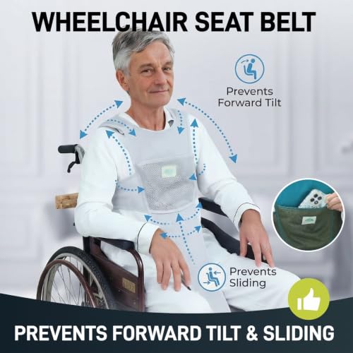 Image of Wheelchair Seat Belt,Wheelchair Harness,Adjustable Anti-Slip Shoulder Straps for Dementia Patients,The Elderly,Adults,Pregnant,Paralyzed(Green)