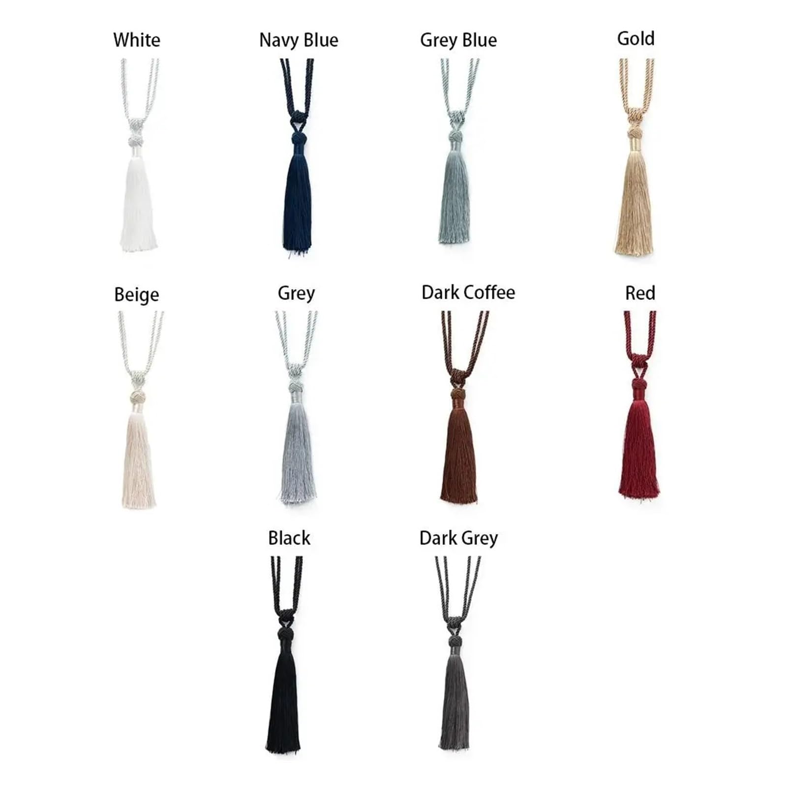 Elegante Raffhalter mit geflochtenen Quasten, 10 Stück, Satin-Seil zum