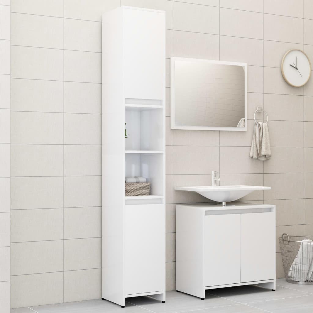 Möbelsets 3-teilig Badmöbel Set Hochglanz Weiß Holzwerkstoff Badmöbel Sets