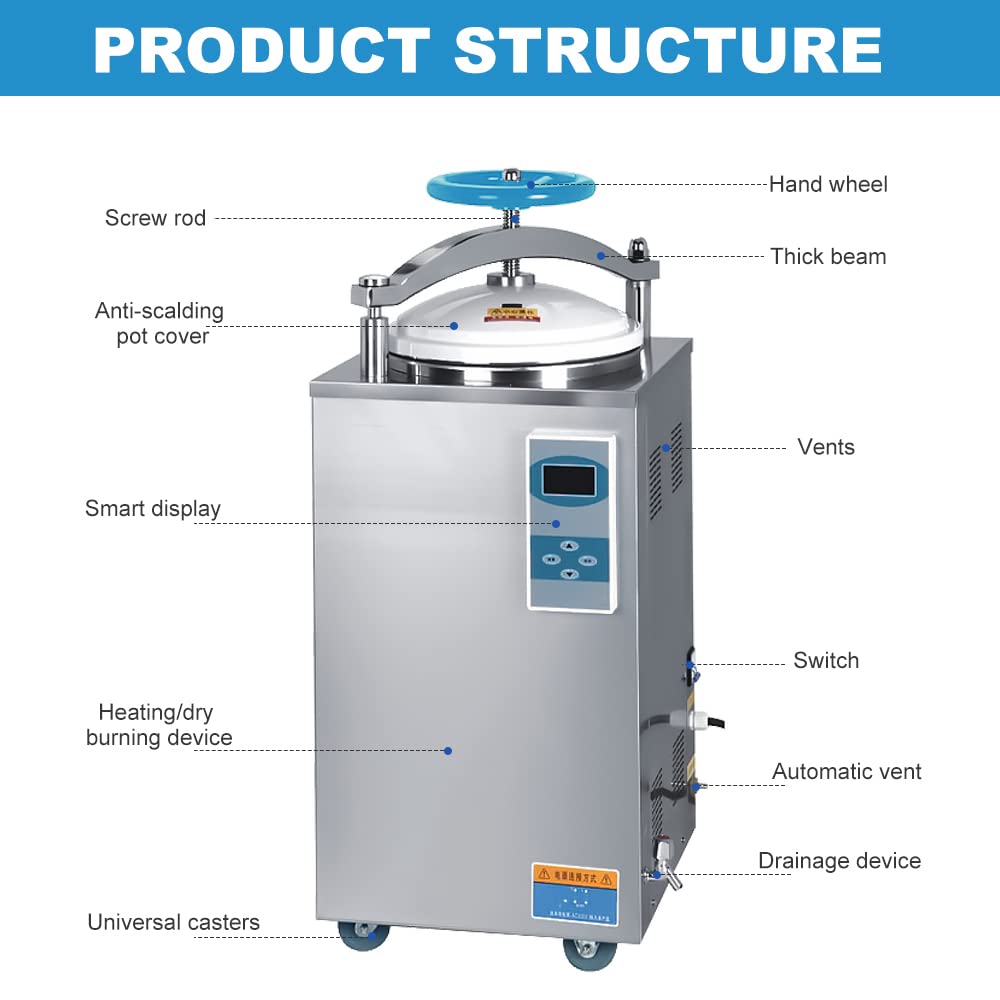 HNZXIB Digital Display 100L Sterilizer Automatic Vertical Autoclave 4.5KW Electric Heating Hand Wheel Autoclave