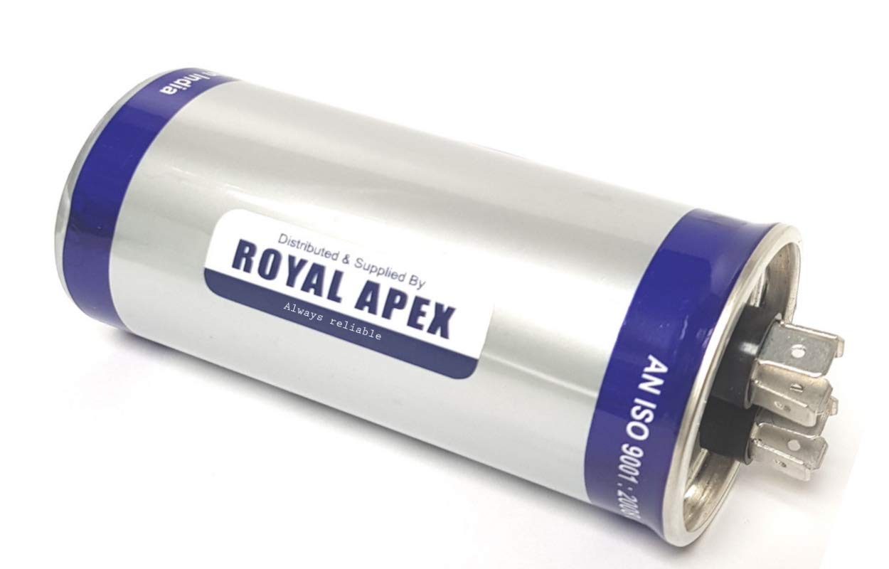 Royal Apex Burst Proof 2 Pin Round Capacitor with Aluminium Housing for AC, Motor Compressor etc | EN60252 CES2 RoHS Standards | Made in India (2 PIN 10MFD (10µF))