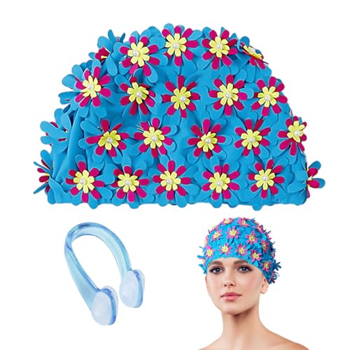 1 Badekappe und 1 Schwimm-Nasenclip, Damen-Badekappen, lustige...