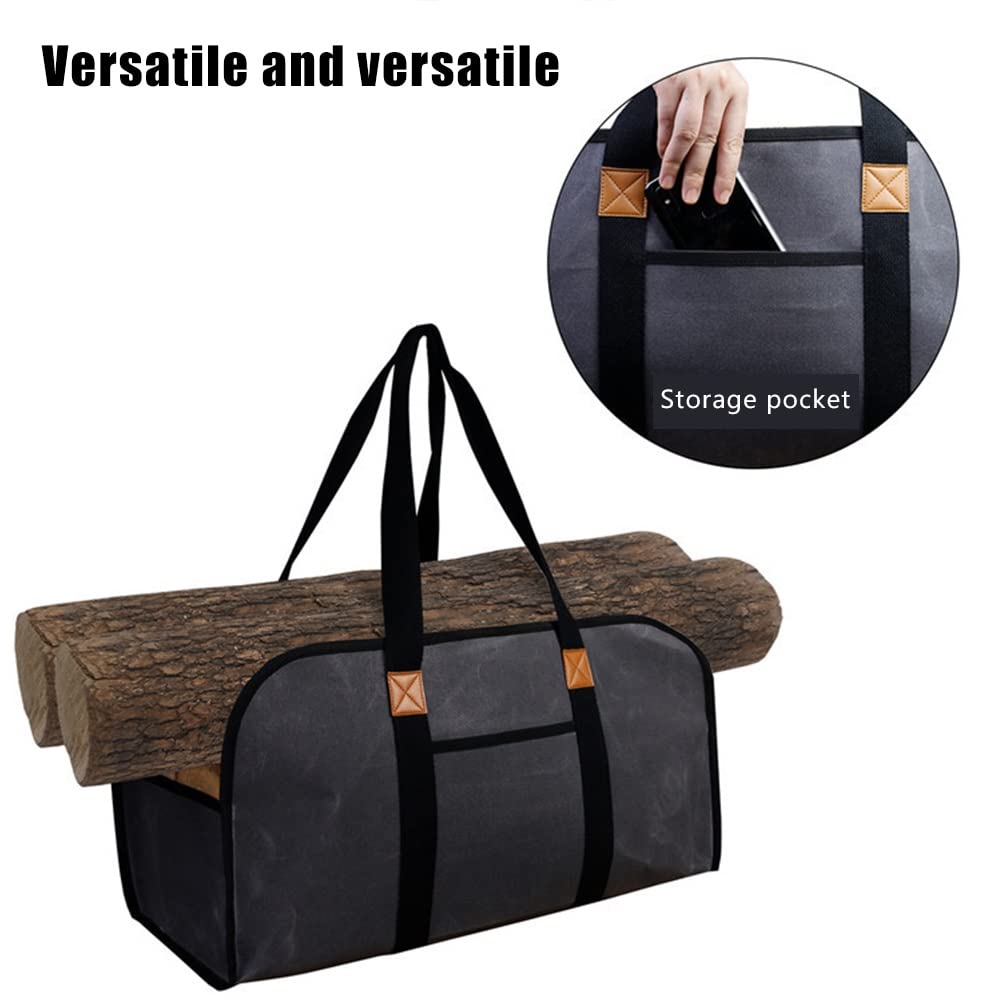 DYK&NX Grande Tela Borsa per Legna da Ardere, Impermeabile Camino Tronchi Borsa di Stoccaggio in Legno, per Caminetti, Stufe a Legna, Legna da Ardere, Campeggio, Spiagge (Grey : Brown)