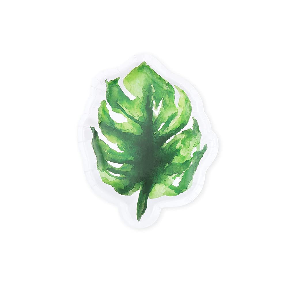 Weddingstar Small Tropical Leaf Disposable Paper Party Plates - Monstera - Set of 8