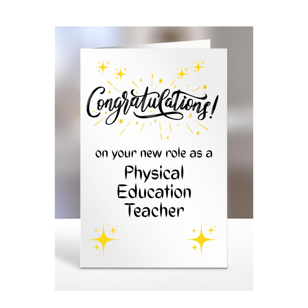 Congratulations on your new role as Physical Education Teacher card, for men, women, colleague, boss, manager, supervisor, friend, gifts or presents, A5-222c_19 — image 1