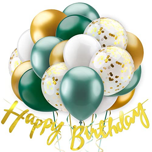 Balloono 60u Globos Dorados + Guirnalda de Feliz Cumpleaños - Decoración para Cumpleaños o Comunion Niña - Globos Metalizados y Transparentes con Confeti