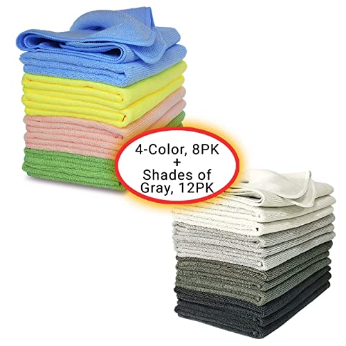 VibraWipe Microfiber Cleaning Cloth, 20 Pieces Large Size 14.2"x14.2", Trap Dust, Dirt and Pet Dander in Split Fibers. Absorb up to 5X Their Weight in Liquid â€“ Machine Washable, Reusable and Lint-Free