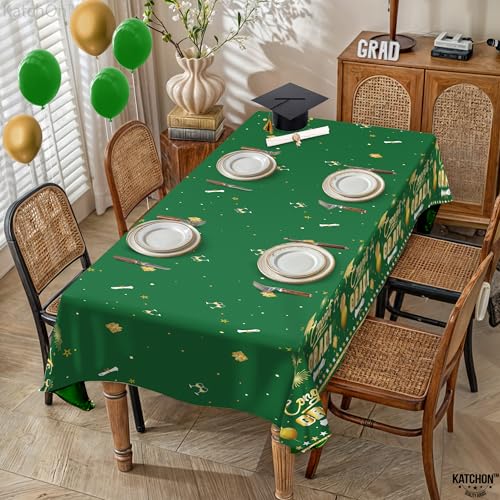 Image of KatchOn Graduation Decorations 2026, Green, Gold Graduation Tablecloth - XtraLarge 54x108 Inch, Pack of 3 | Green Table Cloths | Graduations Table Decorations 2026, Grad Party Supplies