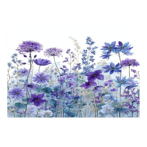 Cuadros de decoración para salón TERUEA, lienzo botánico de flores 40x60cm morado sin marco