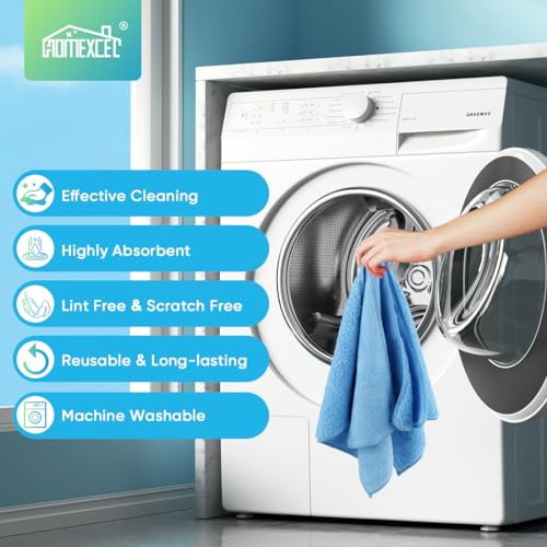 HOMEXCEL Blue Microfiber Cleaning Cloth, 12 Pack Premium Microfiber Towels for Cars, Lint Free, Scratch-Free, Highly Absorbent, Reusable Cleaning Rags for Car, Household, Kitchen, Window,11.5"X11.5"