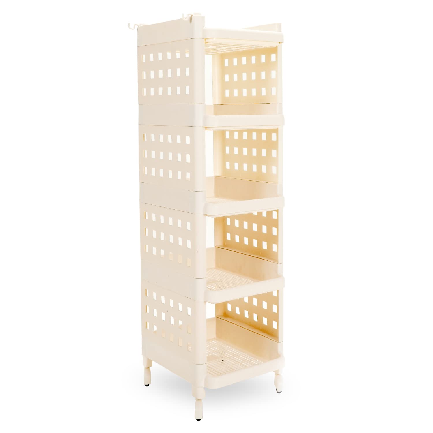 LEOPAX 5 Tier Multi-Purpose Storage Rack Stackable Shelf Utility Rolling Stand Rack | Storage Organizer Racks with Wheels for Kitchen Laundry Room Bathroom Office Home-Ivory (28 x 33 x 94cm) (B0BSXL8D6D) Amazon Price History, Amazon Price Tracker